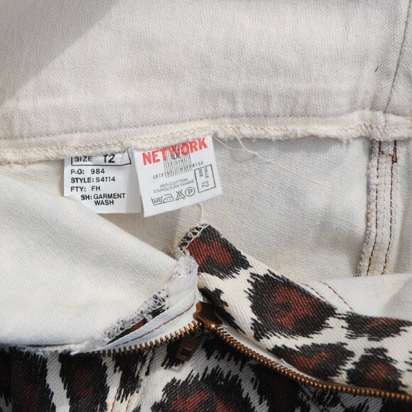 80s leopard print high waist skirt by Network Sz 12 heavy denim, side zipper - Picture 5 of 6